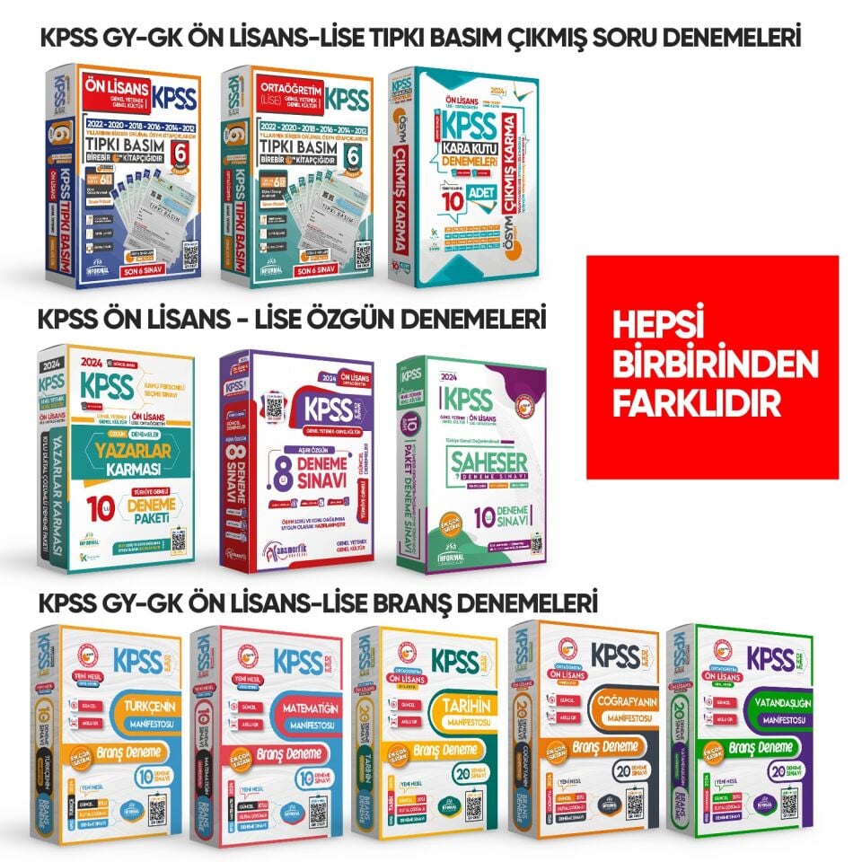 2024 KPSS Ortaöğretim/Lise Gy- Gk Türkiye Geneli Kurumsal 10’lu Dijital Çözümlü Paket Deneme