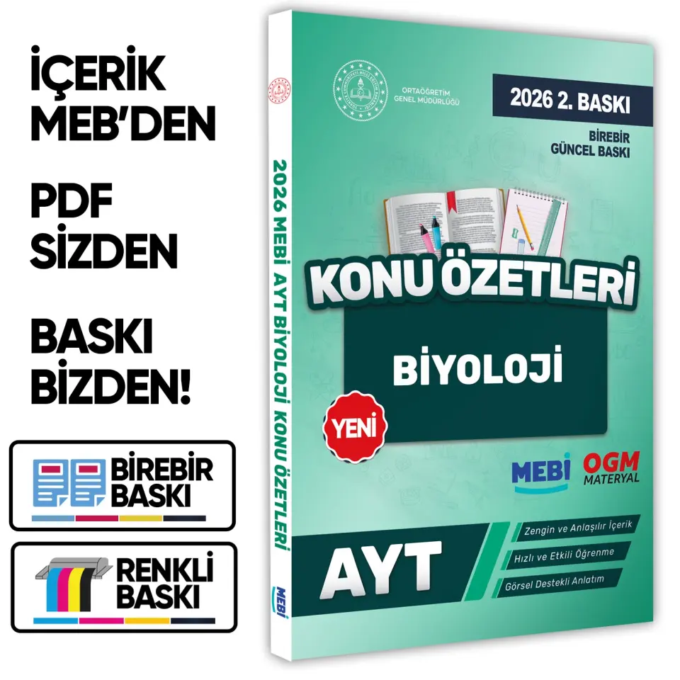 2026 YKS-AYT MEBİ-OGM Biyoloji Pratik Konu Özet Kitabı RENKLİ A4 Boyut Görsel Destekli BASKI ÜCRETİ