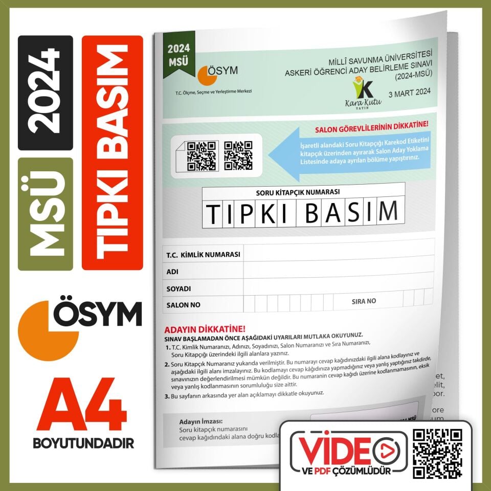 2024 MSÜ ÖSYM Tıpkı Basım Çıkmış Soru Deneme Kitapçığı (Video Çözümlü Türkiye Geneli)