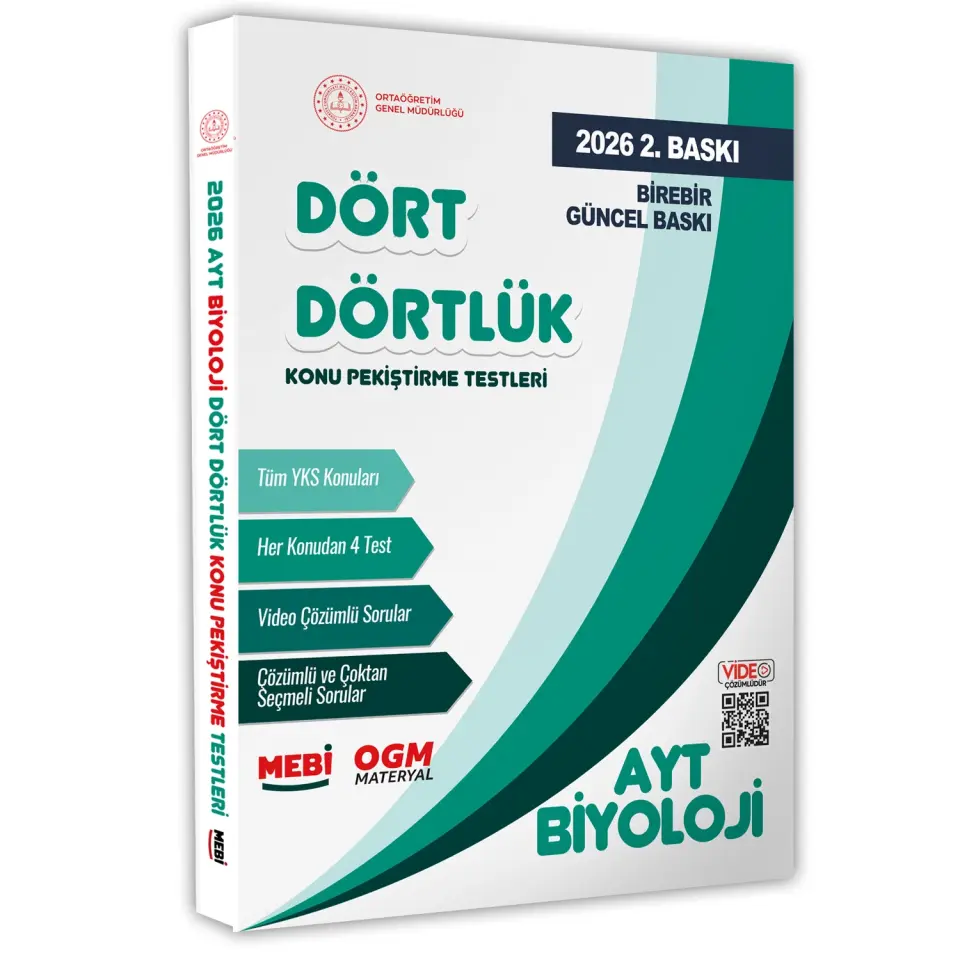 2026 YKS-AYT MEBİ-OGM Dört Dörtlük Biyoloji Pekiştirme Testi A4 Renkli Soru Bankası BASKI ÜCRETİ