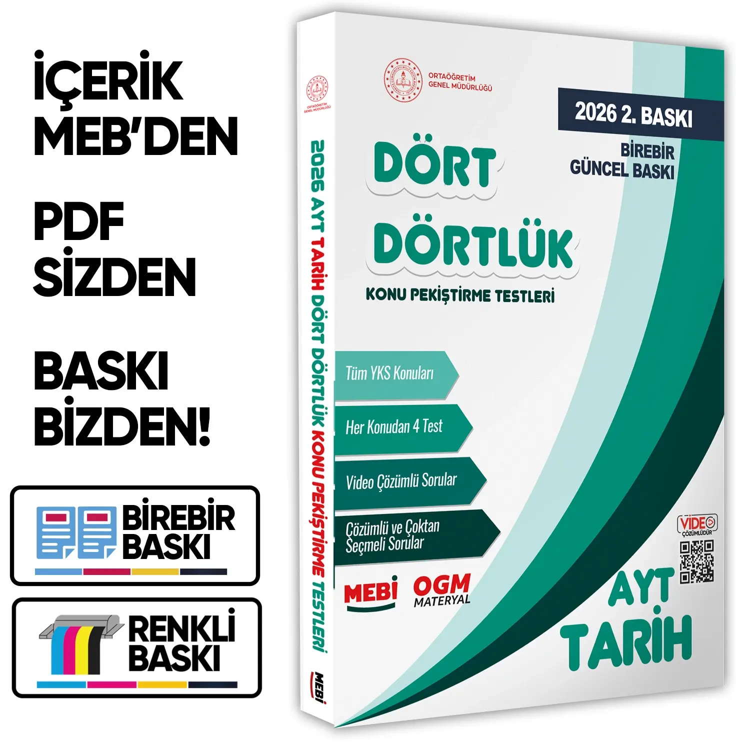 2026 YKS-AYT MEBİ-OGM Dört Dörtlük Tarih Pekiştirme Testi A4 Renkli Soru Bankası BASKI ÜCRETİ