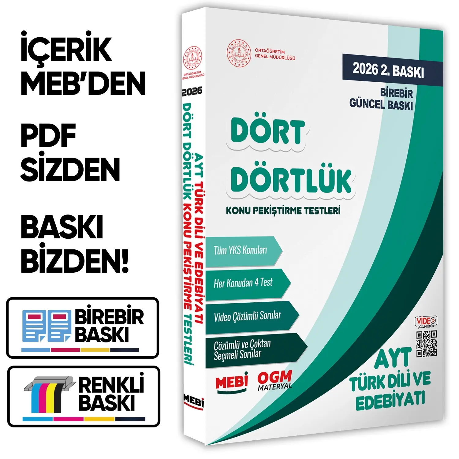 2026 YKS-AYT MEBİ-OGM Dört Dörtlük Türk Dili Edebiyatı Pekiştirme Testi Soru Bankası BASKI ÜCRETİ