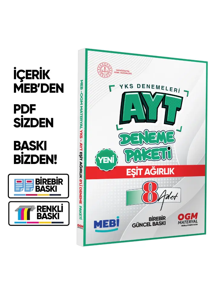 YKS-AYT MEBİ Güncel EŞİT AĞIRLIK (TM) 8li Seri Deneme Fasikül Paketi (A4) BASKI ÜCRETİ