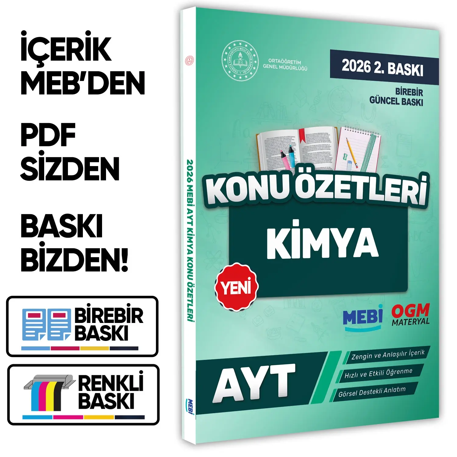2026 YKS-AYT MEBİ-OGM Kimya Pratik Konu Özet Kitabı RENKLİ A4 Boyut Görsel Destekli BASKI ÜCRETİ