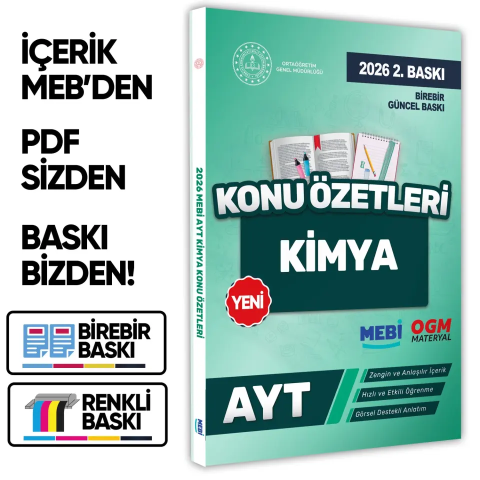 2026 YKS-AYT MEBİ-OGM Kimya Pratik Konu Özet Kitabı RENKLİ A4 Boyut Görsel Destekli BASKI ÜCRETİ