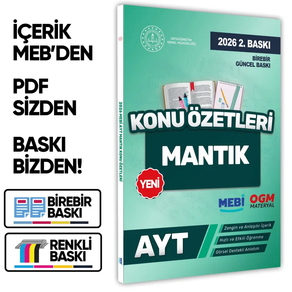 2026 YKS-AYT MEBİ-OGM Mantık Pratik Konu Özet Kitabı RENKLİ A4 Boyut Görsel Destekli BASKI ÜCRETİ