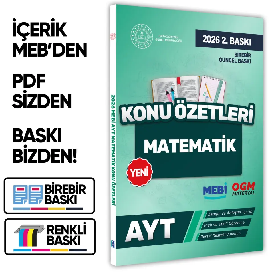 2026 YKS-AYT MEBİ-OGM Matematik Pratik Konu Özet Kitabı RENKLİ A4 Boyut Görsel Destekli BASKI ÜCRETİ
