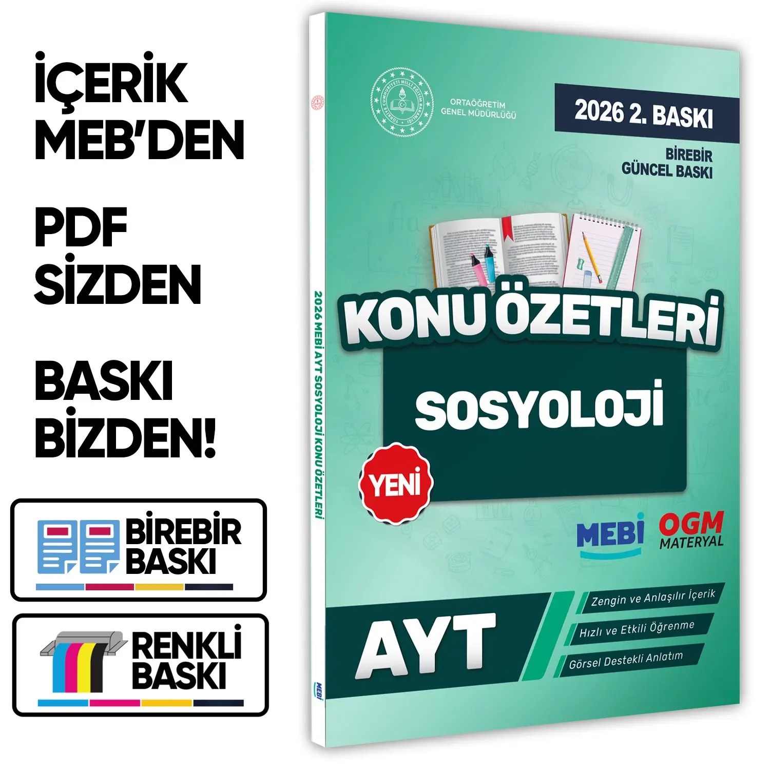 2026 YKS-AYT MEBİ-OGM Sosyoloji Pratik Konu Özet Kitabı RENKLİ A4 Boyut Görsel Destekli BASKI ÜCRETİ