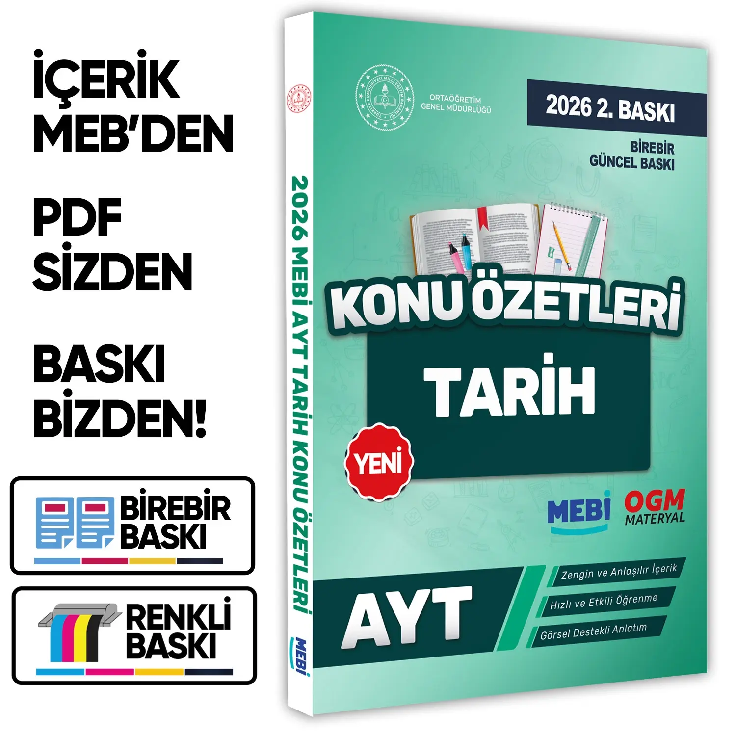 2026 YKS-AYT MEBİ-OGM Tarih Pratik Konu Özet Kitabı RENKLİ A4 Boyut Görsel Destekli BASKI ÜCRETİ