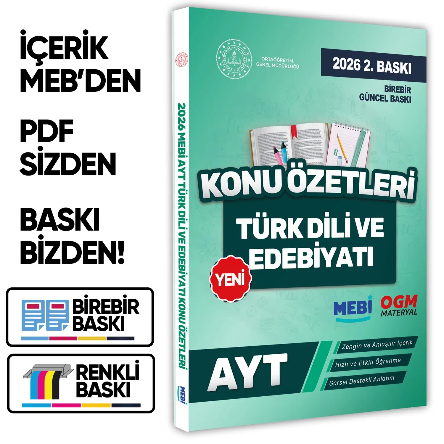 2026 YKS-AYT MEBİ-OGM Türk Dili ve Edebiyatı Pratik Konu Özet Kitabı RENKLİ A4 Boyut BASKI ÜCRETİ