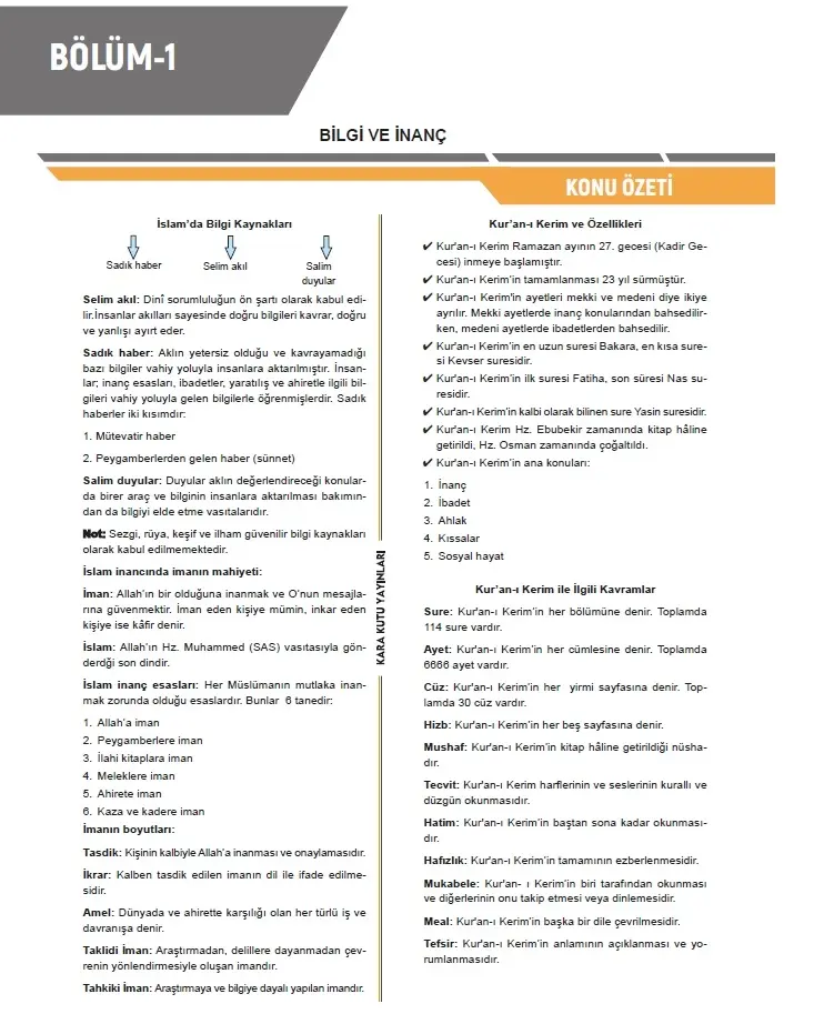2026 YKS-TYT DİN KÜLTÜRÜ ve AHLAK BİLGİSİ Kara Kutu Çıkmış Soru Bankası Konu Özetli Dijital Çözümlü