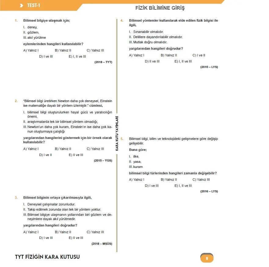 2026 YKS-TYT FİZİK Kara Kutu ÖSYM Çıkmış Soru Havuzu Bankası Konu Özetli Dijital Çözümlü
