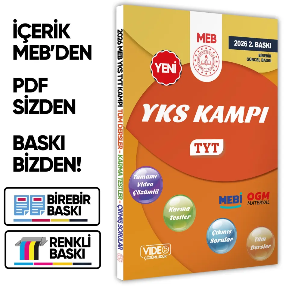 2026 YKS-TYT KAMPI MEBİ Tüm Dersler Soru Bankası Video Çözümlü (A4 Boyutu-Renkli Baskı)BASKI ÜCRETİ