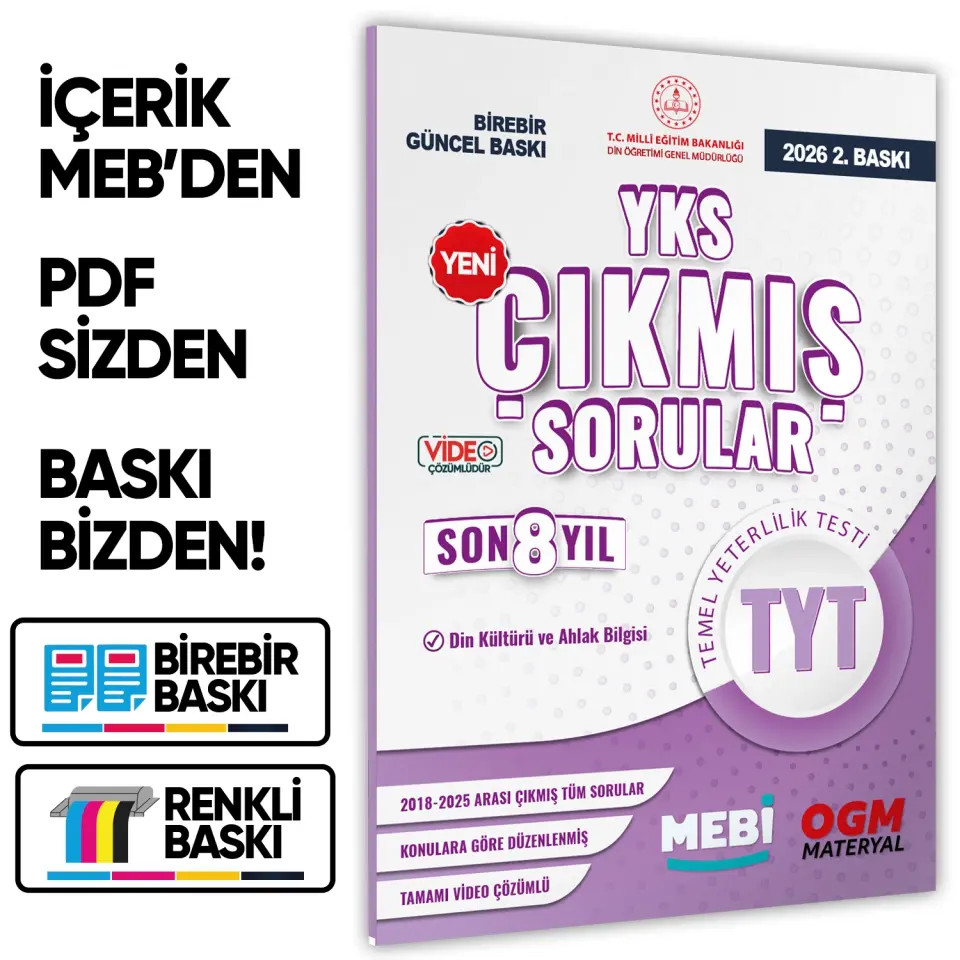 2026 YKS-TYT MEBİ DİN KÜLTÜRÜ ve AHLAK BİLGİSİ ÖSYM Çıkmış Soru Bankası SÖZEL Son 8 Yıl BASKI ÜCRETİ