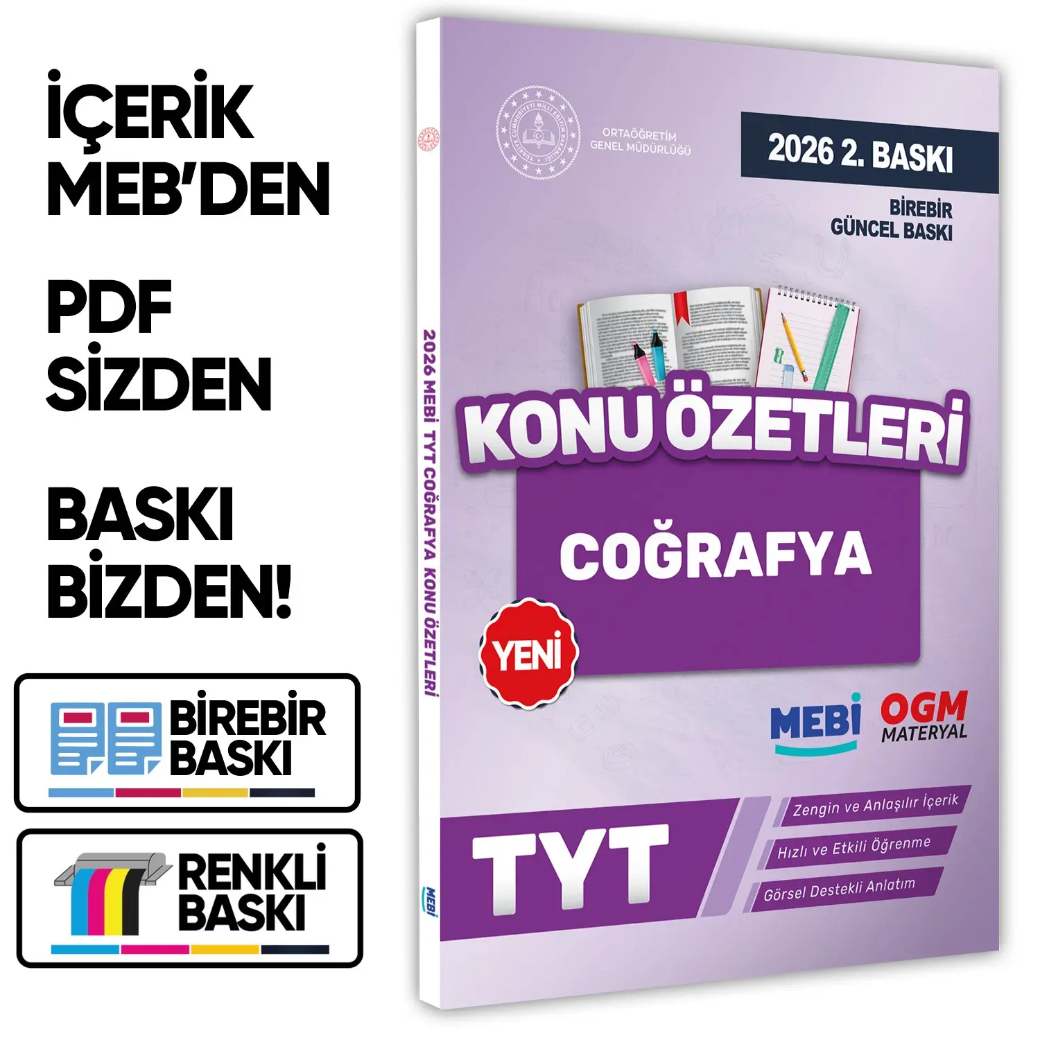 2026 YKS-TYT MEBİ-OGM Coğrafya Pratik Konu Özet Kitabı RENKLİ A4 Boyut Görsel Destekli BASKI ÜCRETİ