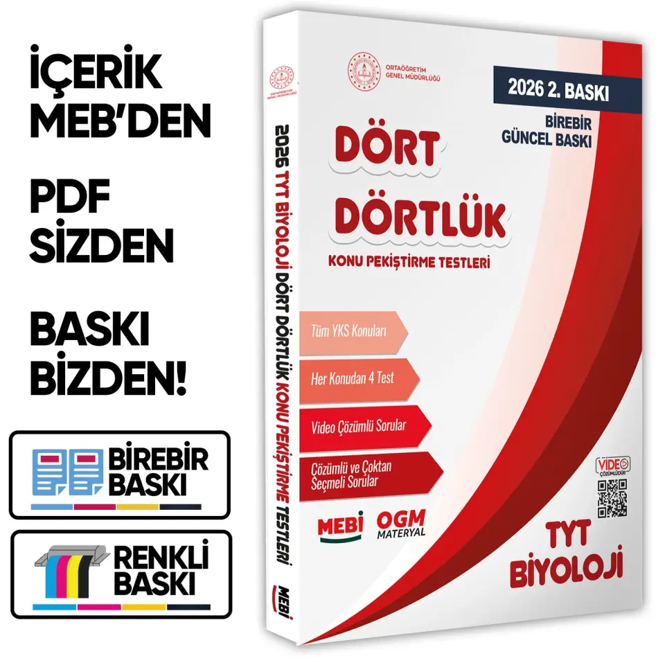2026 YKS-TYT MEBİ-OGM Dört Dörtlük Biyoloji Pekiştirme Testleri Soru Bankası BASKI ÜCRETİ