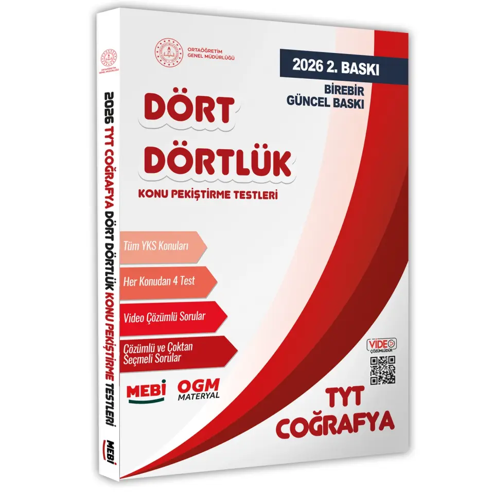 2026 YKS-TYT MEBİ-OGM Dört Dörtlük Coğrafya Pekiştirme Testi Renkli Soru Bankası BASKI ÜCRETİ