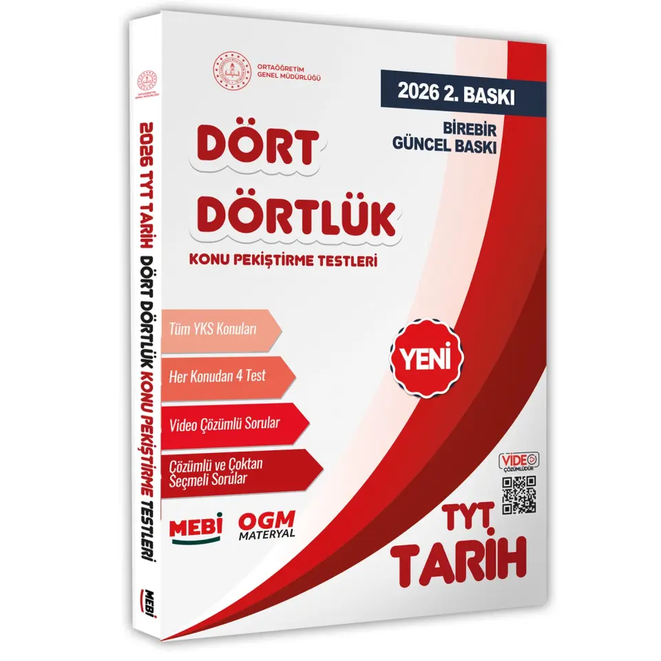 2026 YKS-TYT MEBİ-OGM Dört Dörtlük Tarih Pekiştirme Testi A4 Renkli Soru Bankası BASKI ÜCRETİ