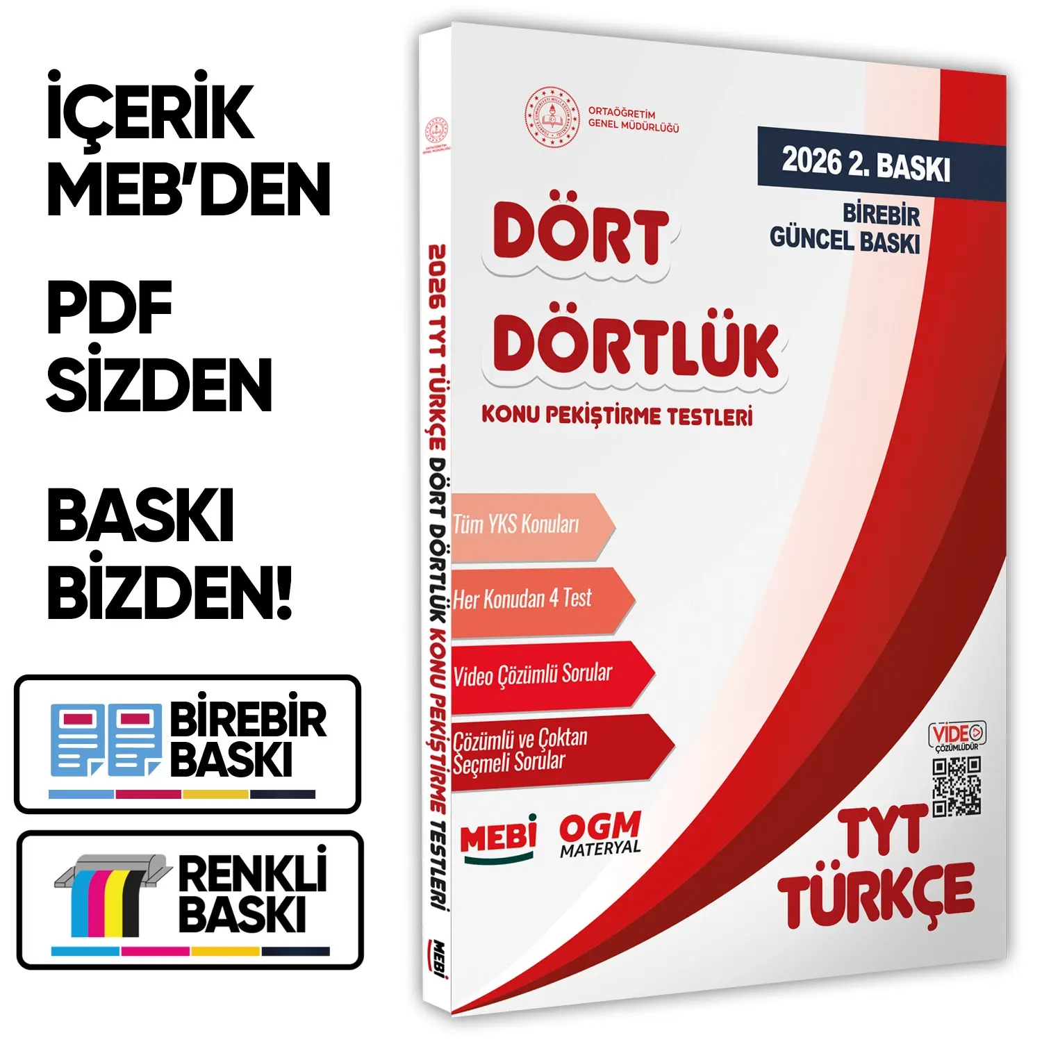 2026 YKS-TYT MEBİ-OGM Dört Dörtlük Türkçe Pekiştirme Testi A4 Renkli Soru Bankası BASKI ÜCRETİ