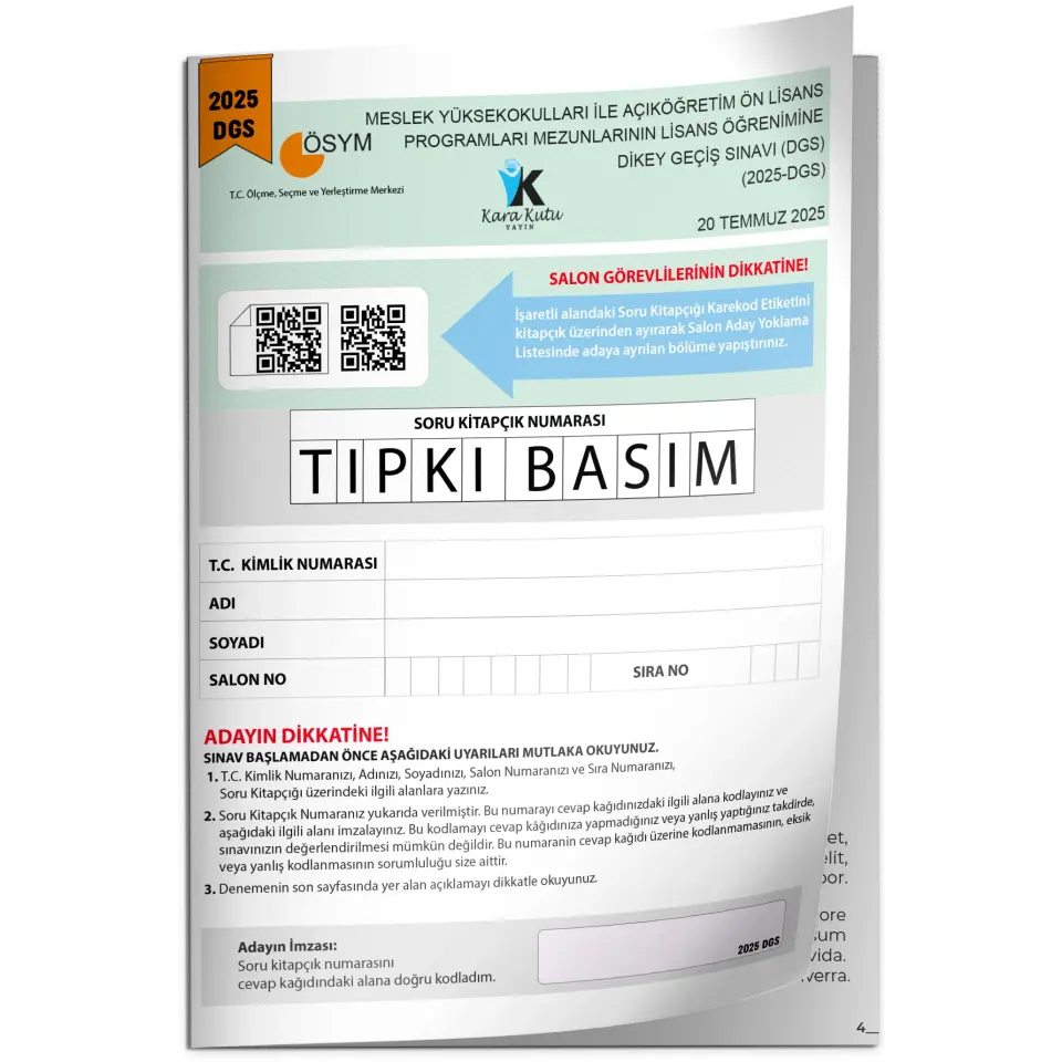 2025 DGS Sayısal-Sözel-TM Tıpkı Basım Çıkmış Soru ÖSYM Kitapçığı Dijital Çözümlü Türkiye Geneli
