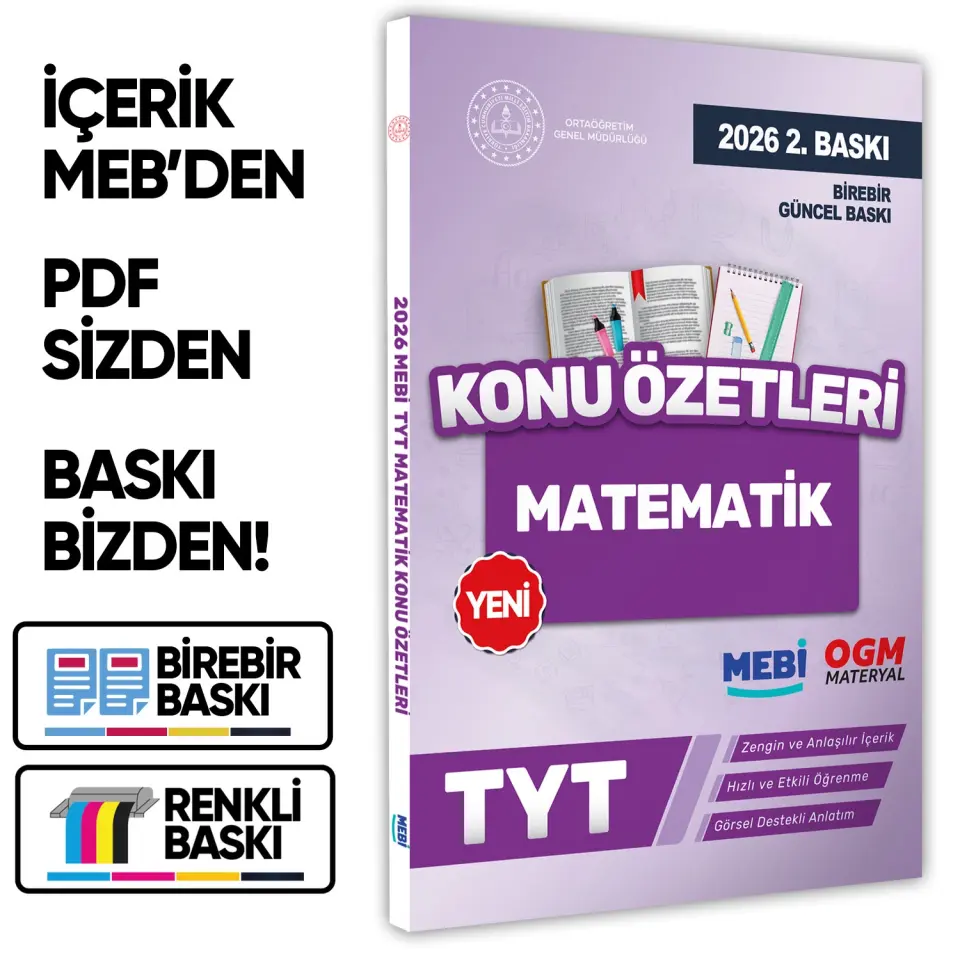 2026 YKS-TYT MEBİ-OGM Matematik Pratik Konu Özet Kitabı RENKLİ A4 Boyut Görsel Destekli BASKI ÜCRETİ