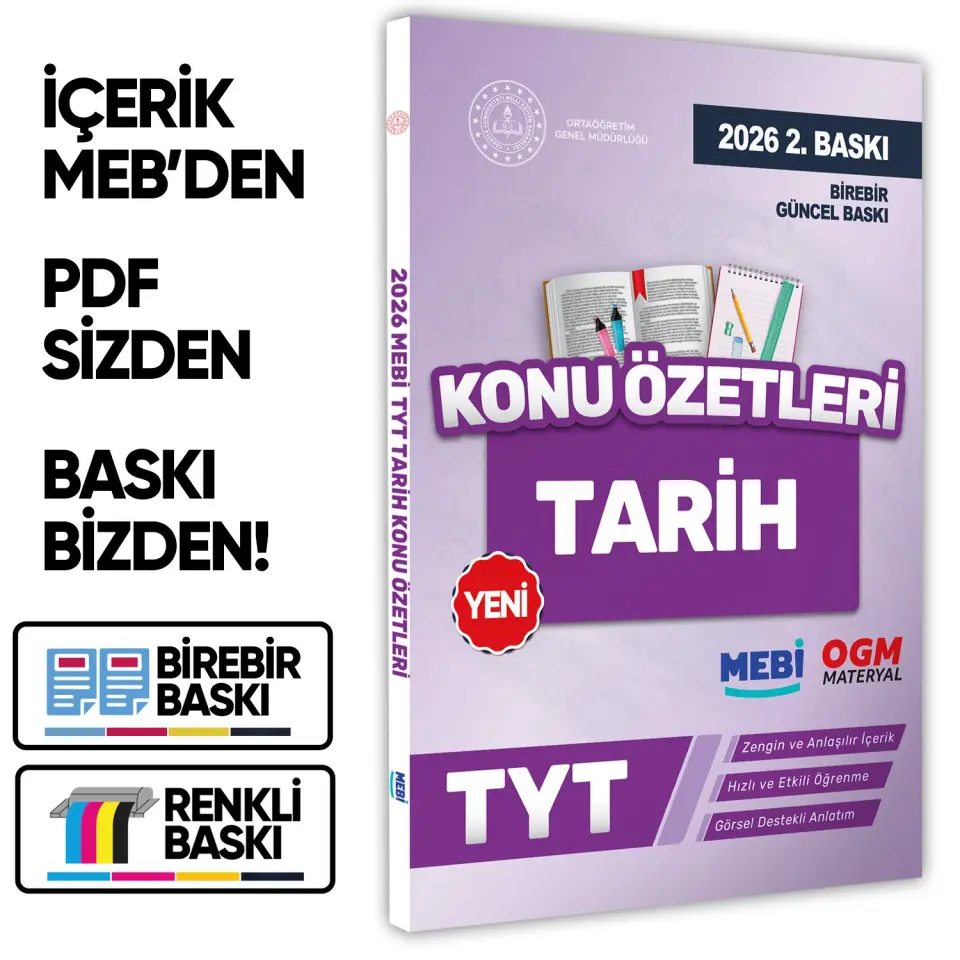 2026 YKS-TYT MEBİ-OGM Tarih Pratik Konu Özet Kitabı RENKLİ A4 Boyut Görsel Destekli BASKI ÜCRETİ