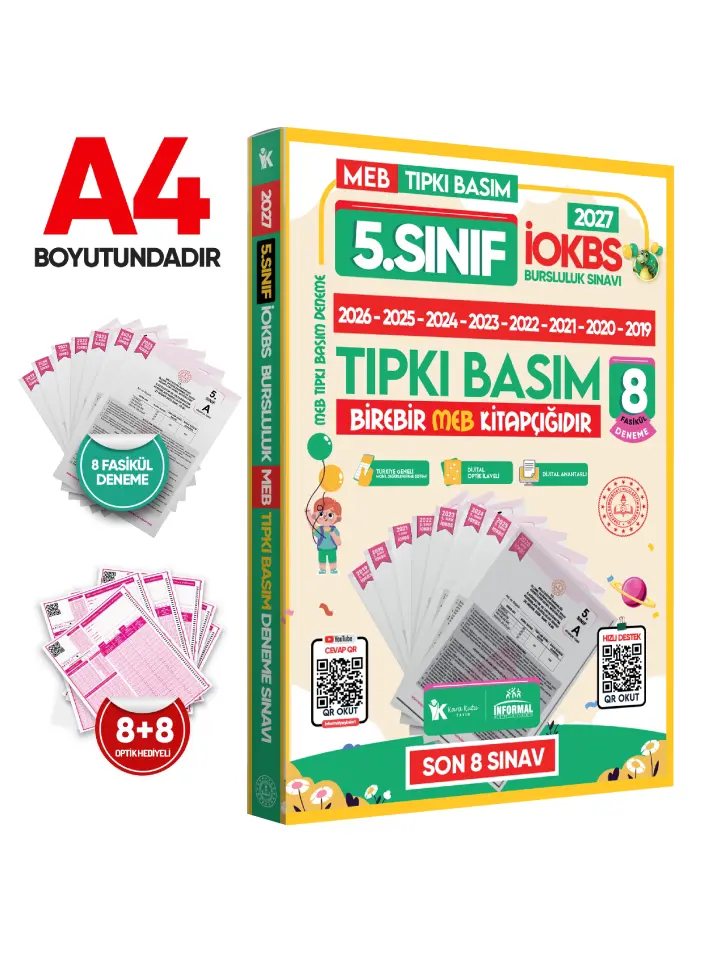 2027 5.Sınıf İOKBS-BURSLULUK Çıkmış Soru Tıpkı Basım 8li Deneme Paketi PDF/Video Çözümlü Türkiye Gen