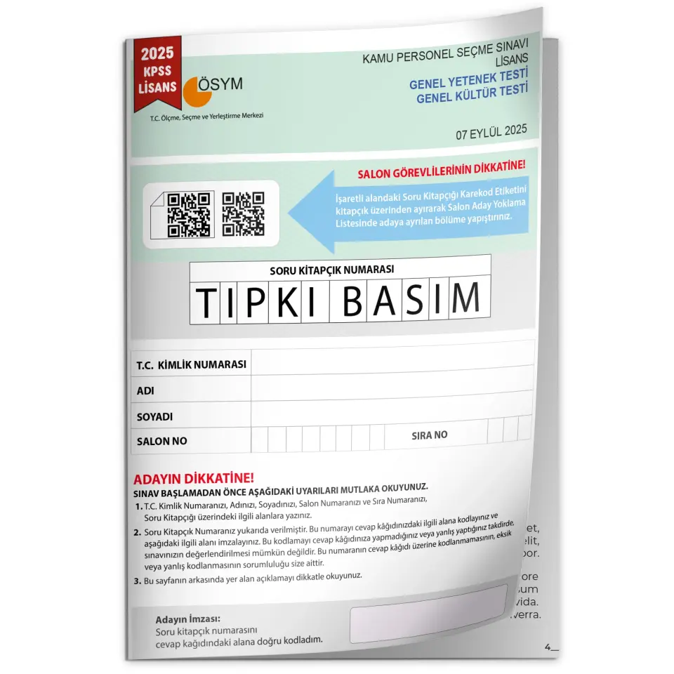 2025 KPSS LİSANS GY-GK ÖSYM Tıpkı Basım Çıkmış Soru Deneme Kitapçığı (Çözümlü Türkiye Geneli Sınav)