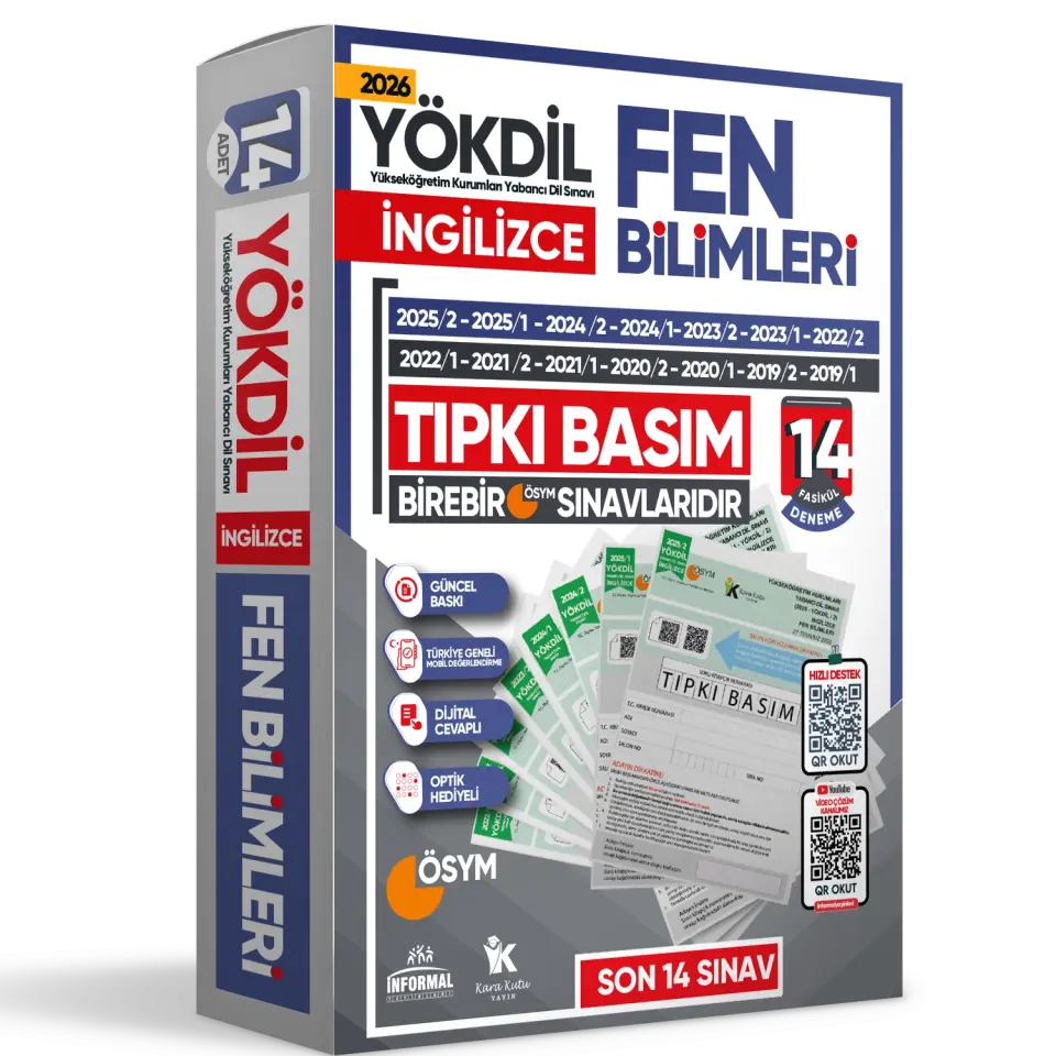 2026 YÖKDİL İngilizce FEN BİLİMLERİ ÖSYM Çıkmış Soru Tıpkı Basım Deneme Paketi 14lü Türkiye Geneli