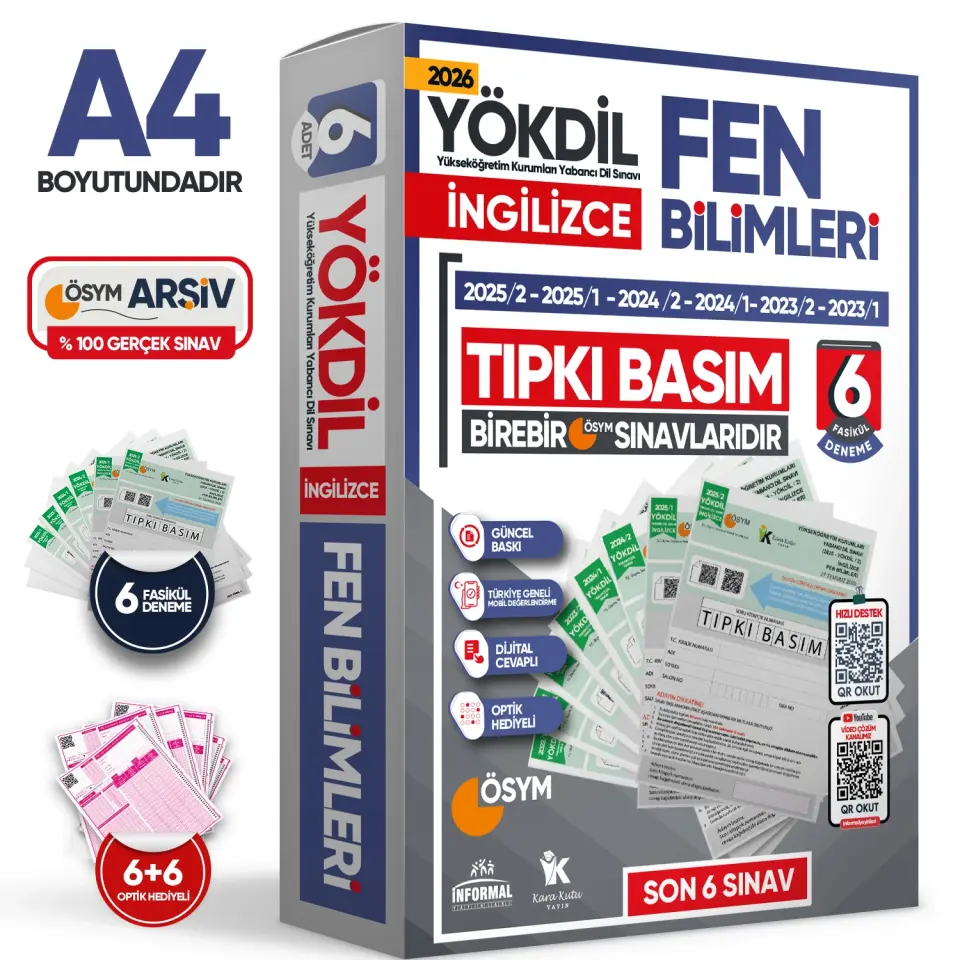 2026 YÖKDİL İngilizce FEN BİLİMLERİ ÖSYM Çıkmış Soru Tıpkı Basım Deneme Paketi 6lı Türkiye Geneli