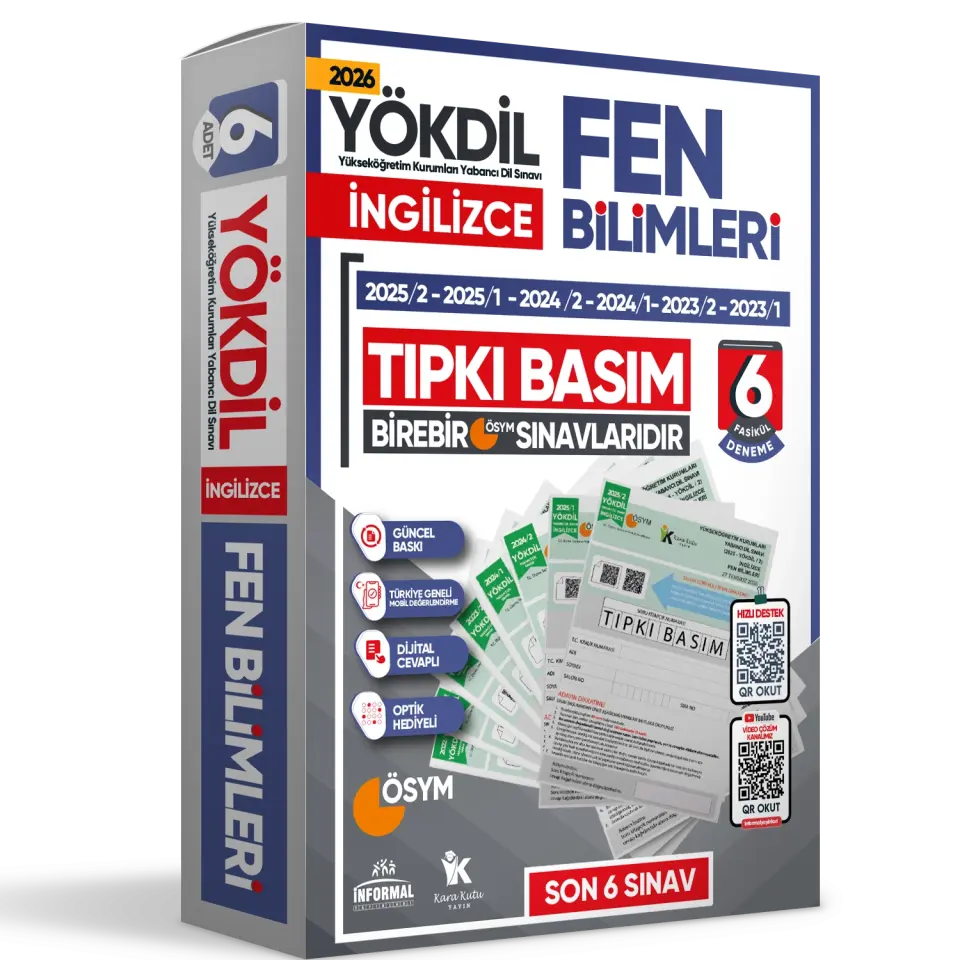 2026 YÖKDİL İngilizce FEN BİLİMLERİ ÖSYM Çıkmış Soru Tıpkı Basım Deneme Paketi 6lı Türkiye Geneli