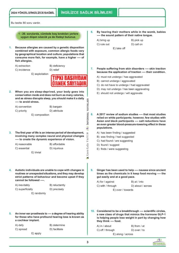 2026 YÖKDİL İngilizce SAĞLIK BİLİMLERİ ÖSYM Çıkmış Soru Tıpkı Basım Deneme Paketi 6lı Türkiye Geneli