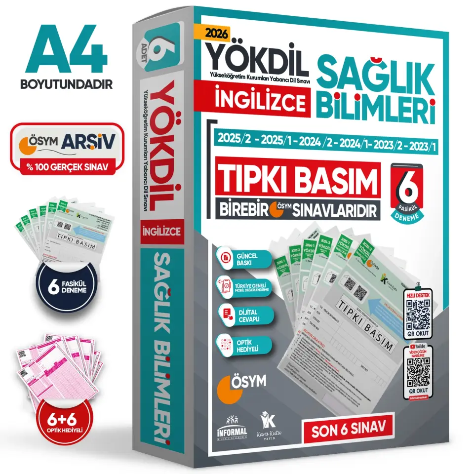 2026 YÖKDİL İngilizce SAĞLIK BİLİMLERİ ÖSYM Çıkmış Soru Tıpkı Basım Deneme Paketi 6lı Türkiye Geneli