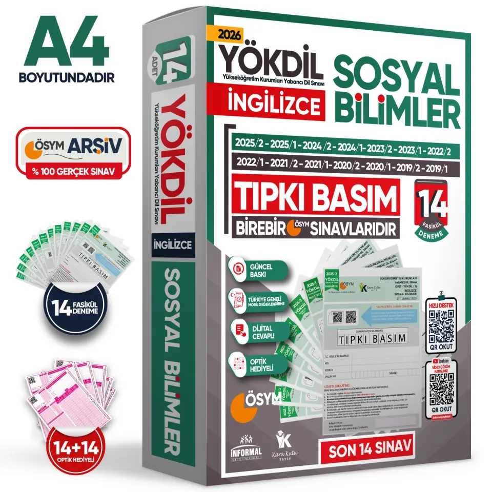 2026 YÖKDİL İngilizce SOSYAL BİLİMLER ÖSYM Çıkmış Soru Tıpkı Basım Deneme Paketi 14lü Türkiye Geneli