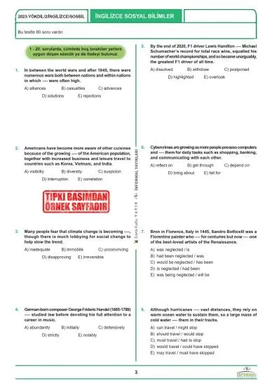 2026 YÖKDİL İngilizce SOSYAL BİLİMLER ÖSYM Çıkmış Soru Tıpkı Basım Deneme Paketi 6lı Türkiye Geneli