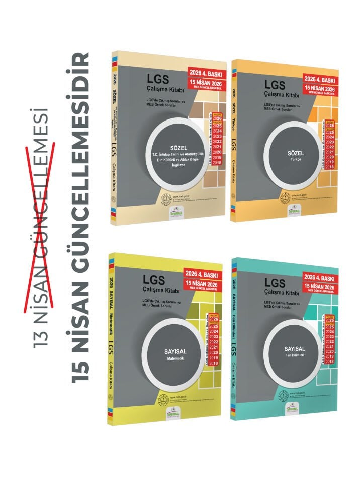 2026(Nisan Güncellemesi dahil)8.Sınıf LGS Çıkmış Soru ve MEB Örnek Soruları Çalışma Kitabı 4lü SET RENKLİ A4 Boyut