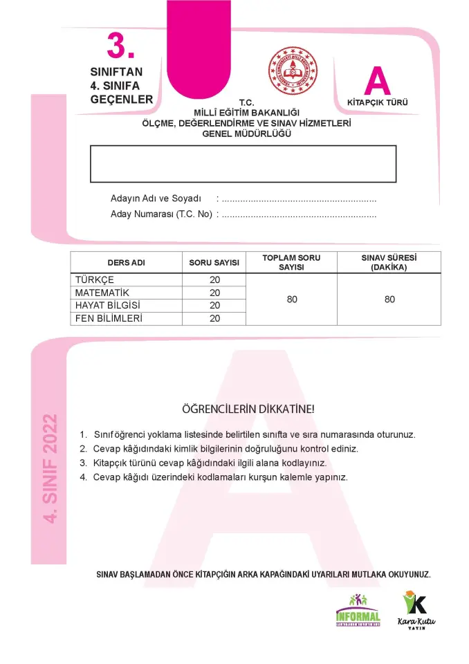 3.Sınıf Özel Okullar ve Bursluluk Hazırlık MEB Tıpkı Basım Deneme 3lü Fasikül SETİ