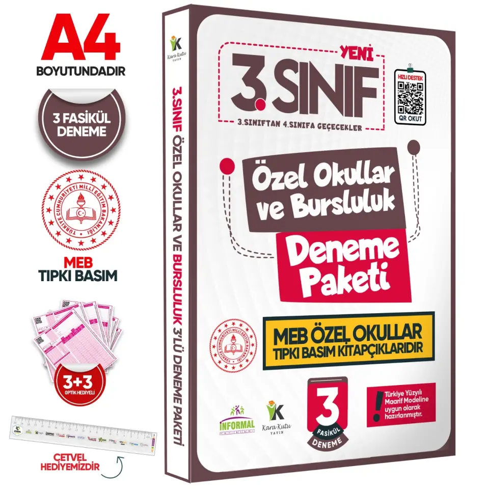 3.Sınıf Özel Okullar ve Bursluluk Hazırlık MEB Tıpkı Basım Deneme 3lü Fasikül SETİ