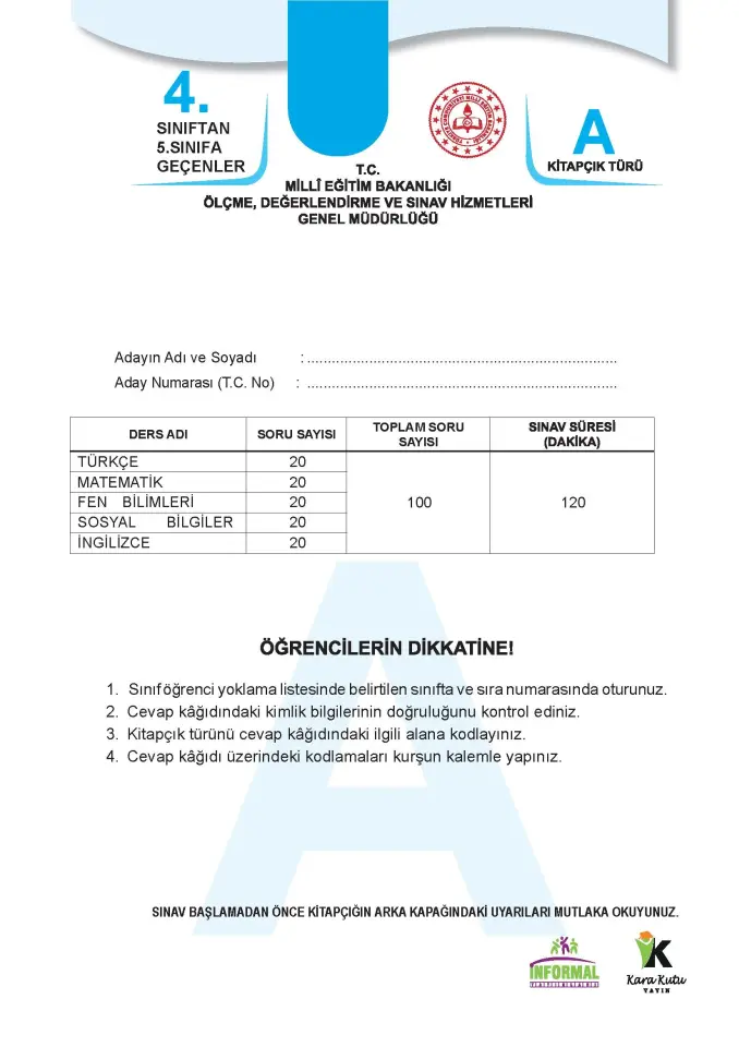4.Sınıf Özel Okullar ve Bursluluk Hazırlık MEB Tıpkı Basım Deneme 6lı Fasikül SETİ