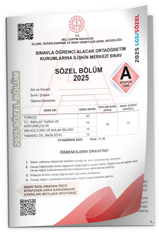 2025 LGS MEB Birebir Tıpkı Basım Çıkmış Soru Say-Söz Kitapçıkları (Video/PDF Çözümlü Türkiye Geneli)
