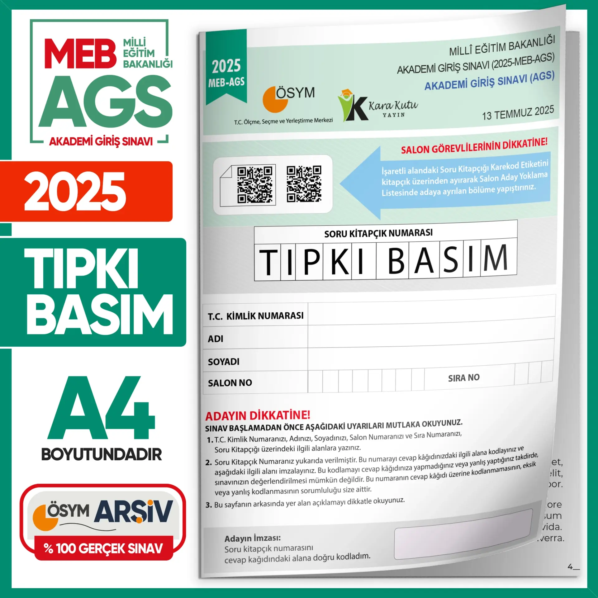 2025 MEB AGS Tıpkı Basım Çıkmış Soru ÖSYM Kitapçığı TAM HALİ Video/PDF Çözümlü Türkiye Geneli