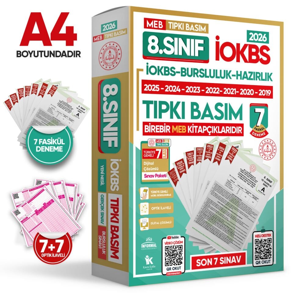8.Sınıf İOKBS Bursluluk ALTIN PAKET Soru Bankası ve 7li Tıpkı Basım Deneme Seti