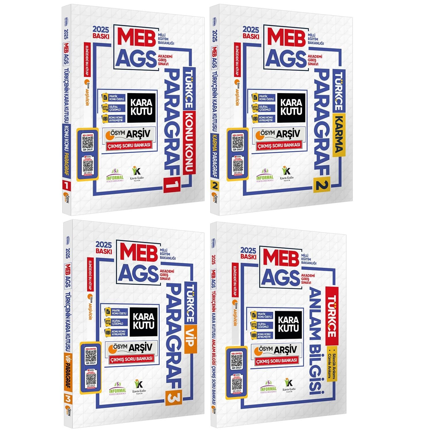 2025 MEB-AGS Türkçe Kara Kutu ÖSYM Çıkmış Soru Bankası 4Lü FULL Set Konu Özetli Video/PDF Çözümlü