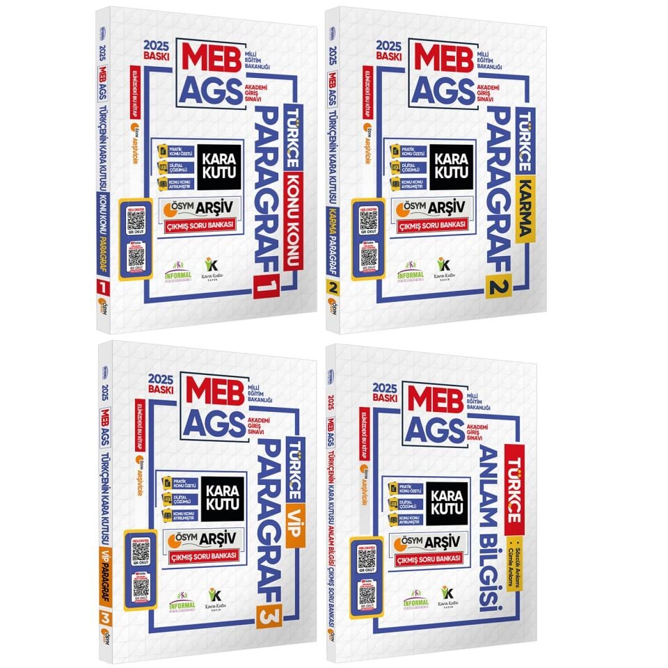2025 MEB-AGS Türkçe Kara Kutu ÖSYM Çıkmış Soru Bankası 4Lü FULL Set Konu Özetli Video/PDF Çözümlü