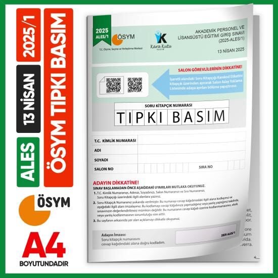 ALES 2025/1 ÖSYM Tıpkı Basım Çıkmış Soru Deneme Kitapçığı Video/PDF Çözümlü Türkiye Geneli