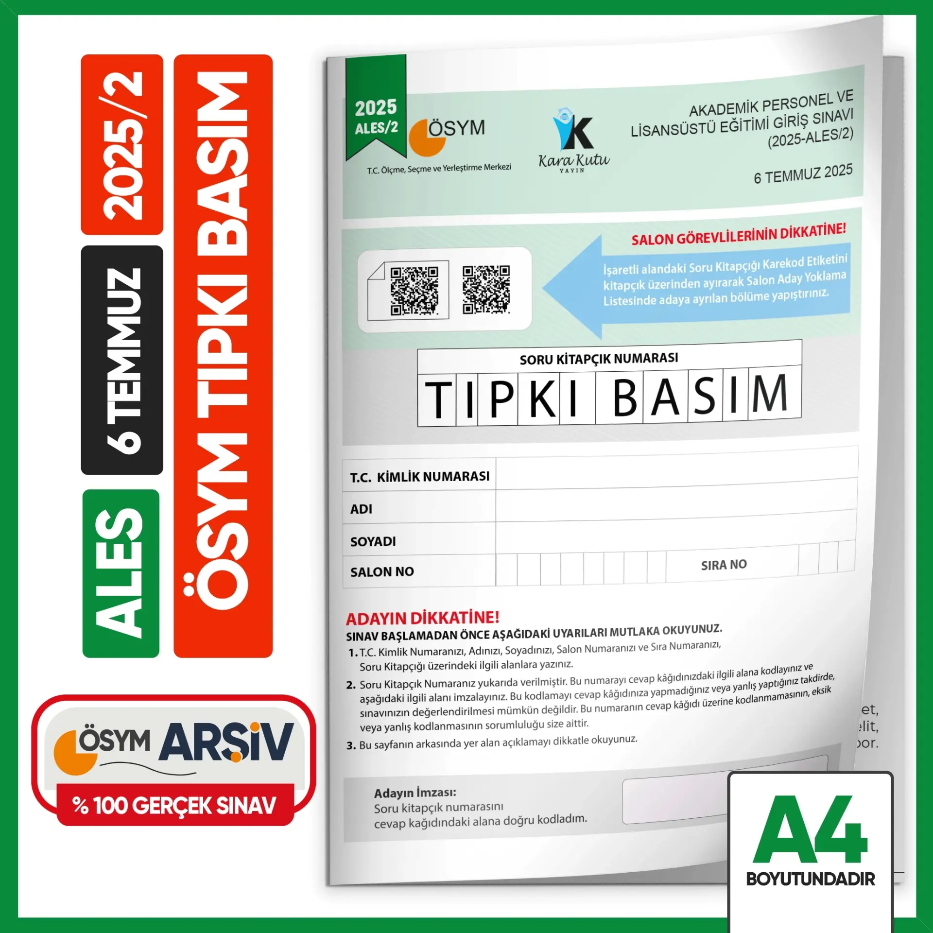 ALES 2025/2 ÖSYM Tıpkı Basım Çıkmış Soru Deneme Kitapçığı Video/PDF Çözümlü Türkiye Geneli