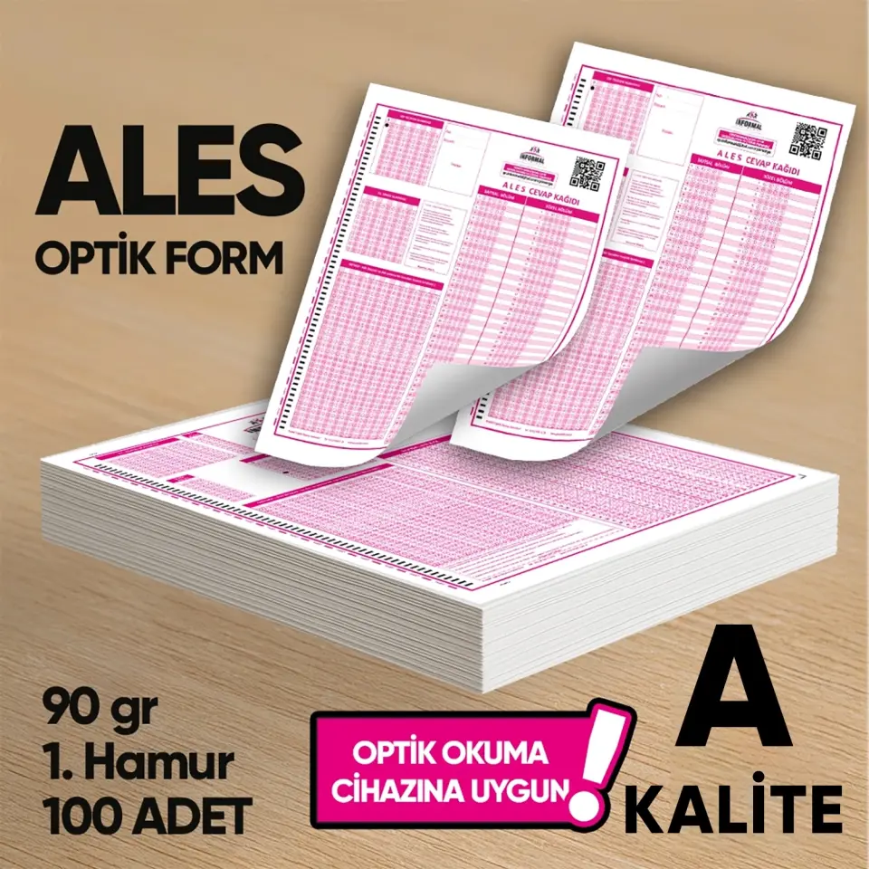 ALES Deneme Sınavları İçin 100 Adet (90.GR) Optik Form - Optik Okuma Uyumlu