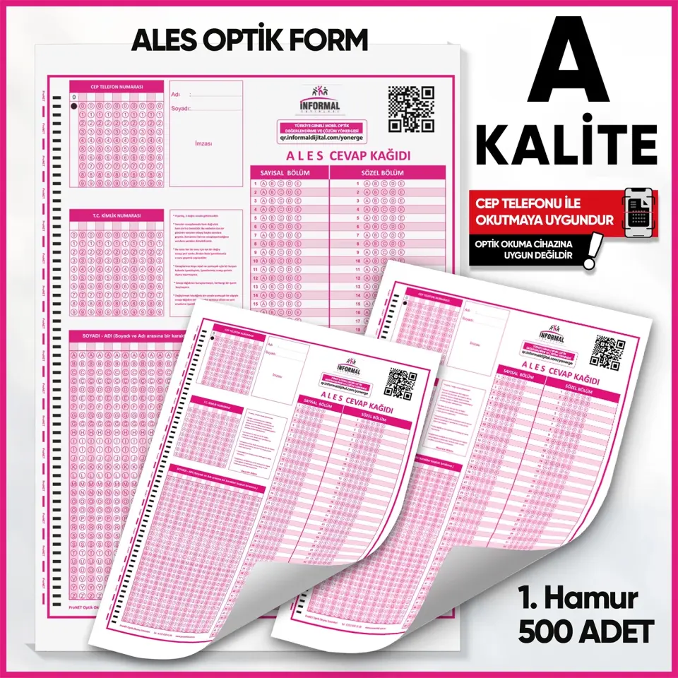ALES Deneme Sınavları İçin 500 Adet Optik Form