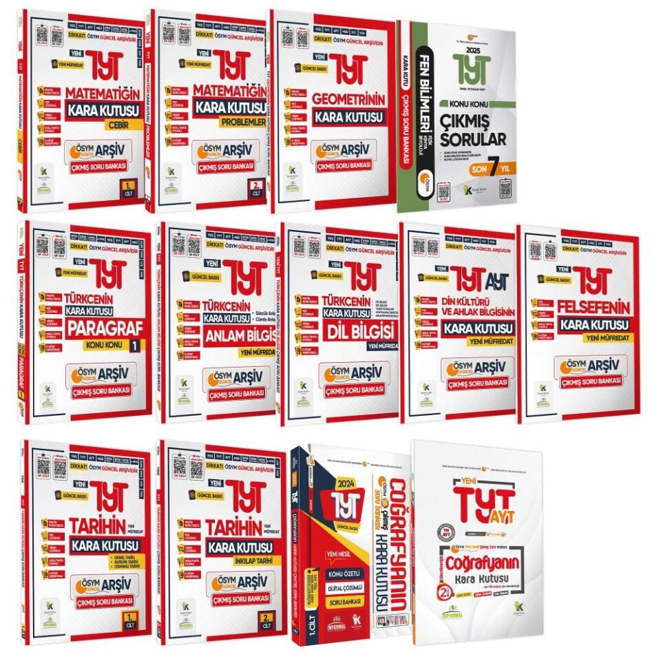 2025 TYT Kara Kutu ÖSYM Çıkmış Soru Bankası TM (EŞİT AĞIRLIK) ALTIN SET Konu Özetli Dijital Çözümlü