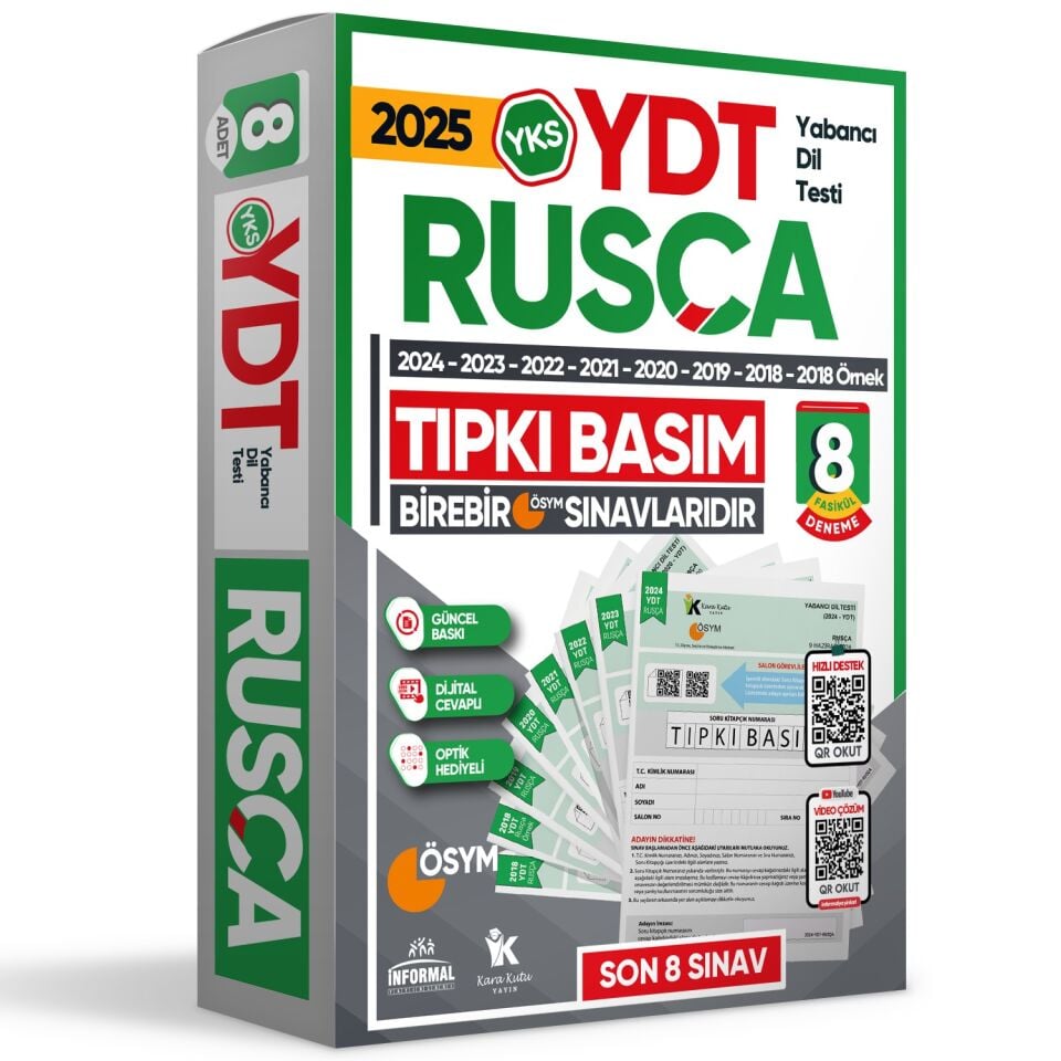 2025 YKS YDT (Yabancı Dil Testi) RUSÇA ÖSYM Çıkmış Soru Tıpkı Basım Deneme Paketi 8li Türkiye Geneli